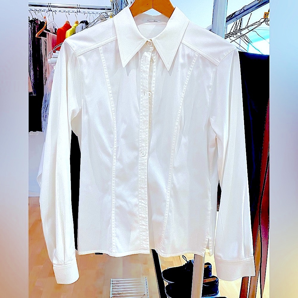 Escada Blouse, White Cotton, Long Sleeve